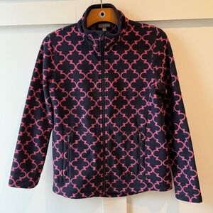 Talbots T Women's Jacket Full Zip Fleece Blue Pink Trellis Geometric Print SP